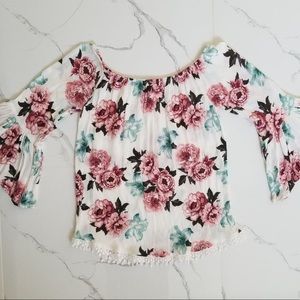 NEW white & pink floral blouse flowy chic elegant size XS